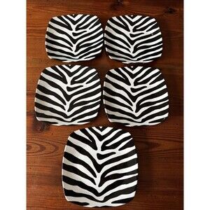 Set Of 5 - 222 Fifth Zebra Print 8.25” Square Salad/Dessert Plate Fine China